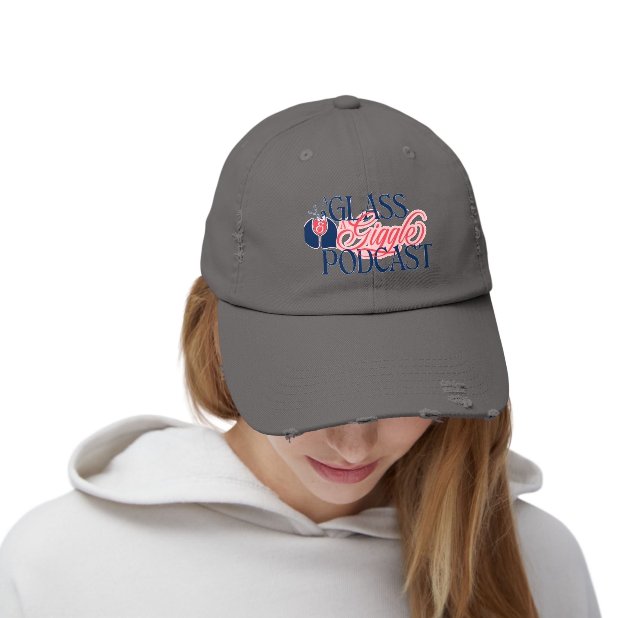 A Glass and a Giggle Signature Distressed Cap